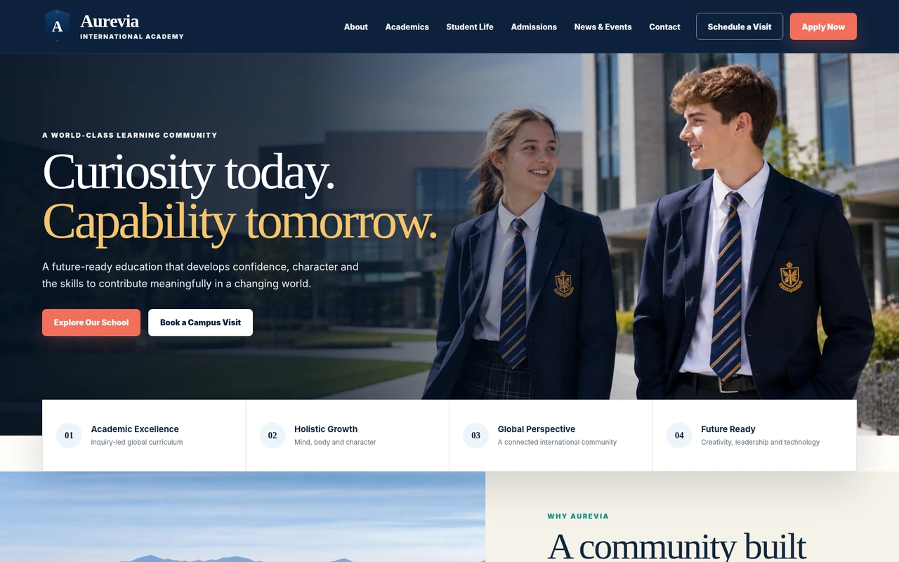 Aurevia school admissions website