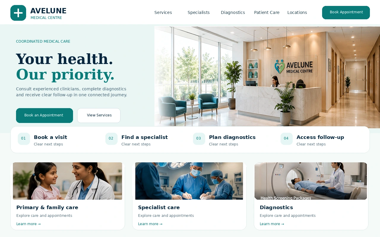 Avelune medical appointment website