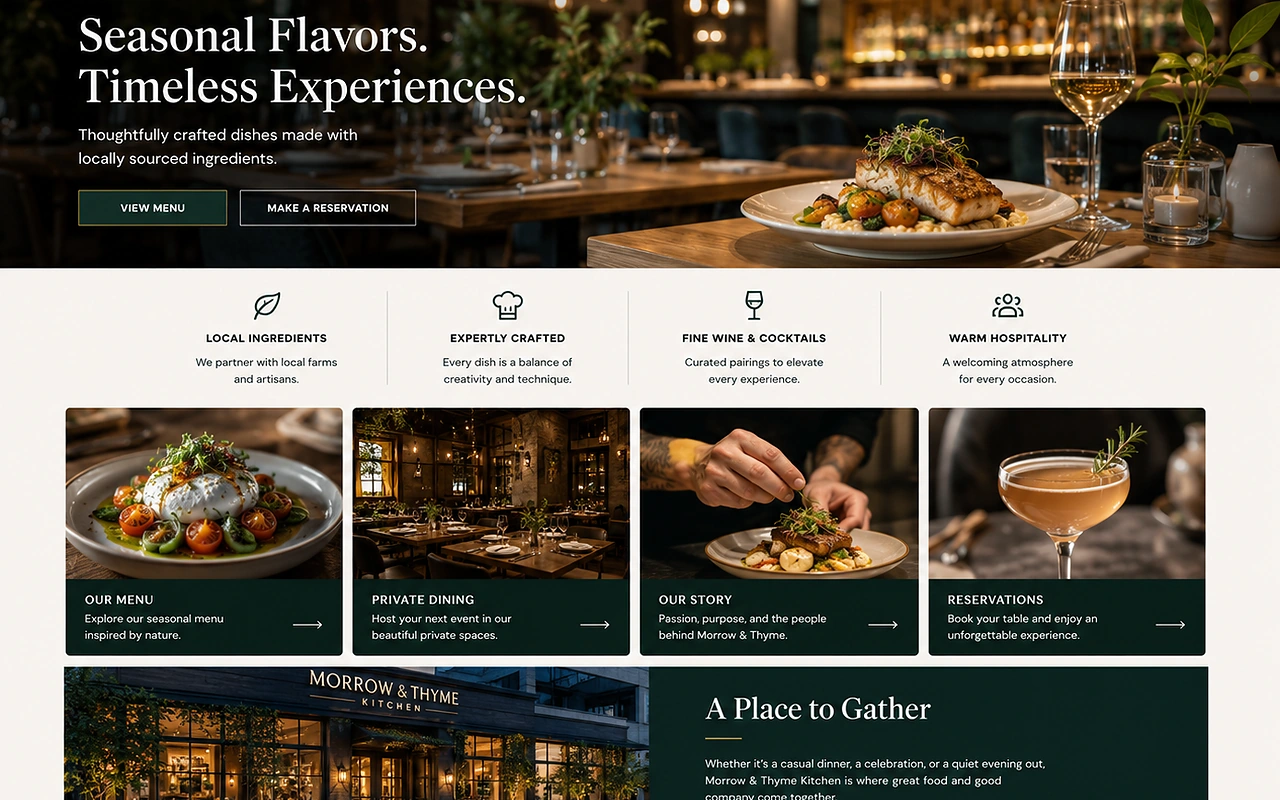 Morrow and Thyme restaurant website